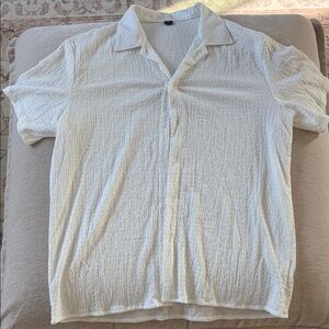 Boohoo Mens Textured Cream Button-Down Shirt